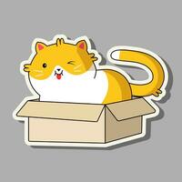 Cute cat in kawaii style. Cartoon cat in a box. Vector illustration cat.