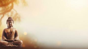 estatua de Buda, budismo, religión y meditación. web bandera con Copiar espacio. generativo ai foto