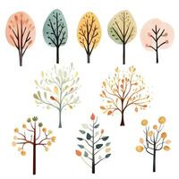 Set of watercolor fairy trees. Scandinavian vector trees. Vector trees collection