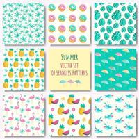 Set of 8 colorful summer seamless patterns. Summer backgrounds vector