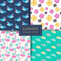 Set of 4 colorful summer seamless patterns. Tropical backgrounds vector