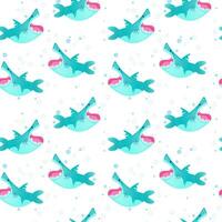 Seamless pattern with cartoon sharks. Vector illustration