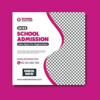 School admission social media post banner design.back to school social media post banner design.education School Web Banner square Template pro vector