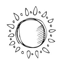 Drawing of the sun. Symbol of the sunny weather. vector hand drawn illustration in the doodle style