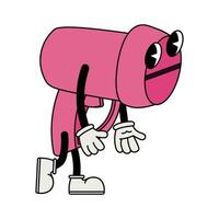 Character pink money gun in 70s cartoon style vector