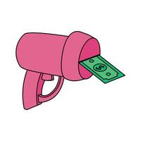 Pink toy gun with dollar bill vector