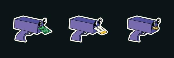 Set of funny groovy retro clipart purple toy guns vector