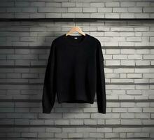 Black sweater Mockup With brick Background ai generate photo