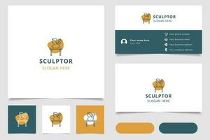 Sculptor logo design with editable slogan. Branding book and business card template. vector