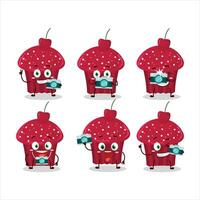 Photographer profession emoticon with cherry muffin cartoon character vector