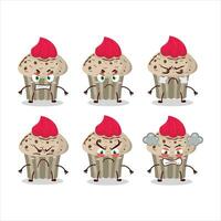 Birthday strawberry muffin cartoon character with various angry expressions vector