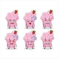 Cartoon character of strawberry muffin with sleepy expression vector