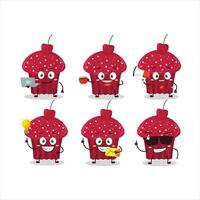Cherry muffin cartoon character with various types of business emoticons vector