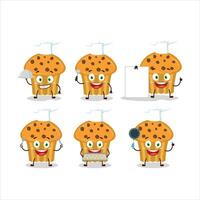 Choco chips muffin cartoon character with various types of business emoticons vector