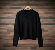 Black sweater Mockup With brick Background ai generate photo