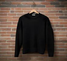 Black sweater Mockup With brick Background ai generate photo