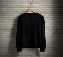 Black sweater Mockup With brick Background ai generate photo