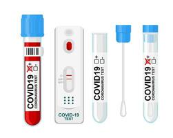 COVID-19 test set, rapid blood sample test, test tube and swab test for COVID-19 test. vector