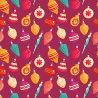 Pattern A collection of beautiful Christmas tree decorations, Suitable for background, wrapping paper, print. Balls, star, decor with icicles. Colored vector illustration in cartoon style.