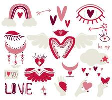 Set of elements in boho style for valentine's day. vector