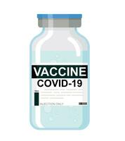 Vaccine in a bottle. Vaccination against the Covid-19 coronavirus. Cartoon Vector illustration.