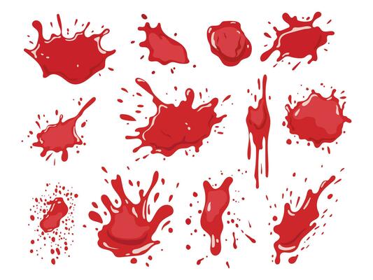 Set of different splattered blood stains.