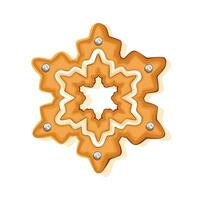 cute gingerbread snowflake for christmas. Isolated over white background. Vector illustration.