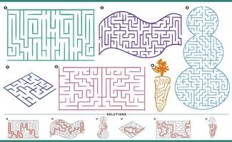 maze puzzle activities graphs set with solutions vector