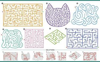 maze puzzle activities graphs set with solutions vector