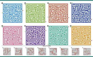 maze puzzle activities graphs set with solutions vector