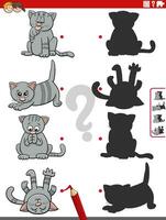 educational shadow activity with cartoon kitten characters vector