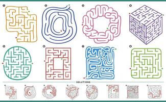 laberinto rompecabezas ocupaciones gráficos conjunto con soluciones vector