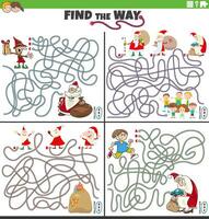 maze activities set with Santa Claus on Christmas time vector