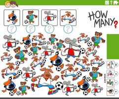 cómo muchos dibujos animados animales jugando fútbol contando juego vector