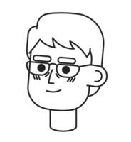 Eyeglasses asian elderly man black and white 2D vector avatar illustration. Korean senior man outline cartoon character face isolated. Japanese old middle-aged flat user profile image, portrait male