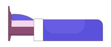 soltero cama vacío 2d lineal dibujos animados objeto. dormitorio mueble aislado línea vector elemento blanco antecedentes. lecho con almohada. dormido habitación hotel. sitio a relajarse color plano Mancha ilustración