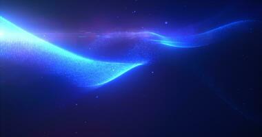 Blue glowing energy bright waves from small particles and lines abstract background photo