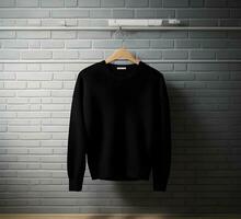 Black sweater Mockup With brick Background ai generate photo