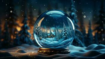 Glass ball with snow and Christmas tree for the New Year and Christmas holiday photo