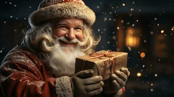 Papa Noel claus con un regalo para nuevo año y Navidad foto