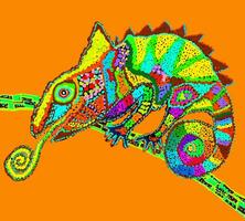 chameleon art orange background photo