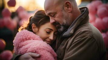 ai generativo. retrato de un amoroso Pareja en amor. un hombre y un mujer abrazo cada otro. foto