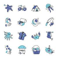 Bundle of Hand Drawn Beach Fun Icons vector