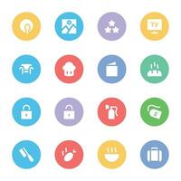 Collection of Hotel Accessories Flat Circular Icons vector