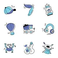 Collection of Beach Accessories Hand Drawn Icons vector