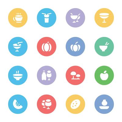 Drinks and Fruits Flat Circular Icons
