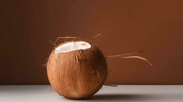 A coconut on the table. Generative AI photo