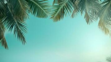 Palm tree, sky. Web banner with copy space. Generative AI photo