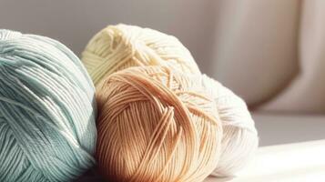 A bundle of yarn. Web banner with copy space. Generative AI photo