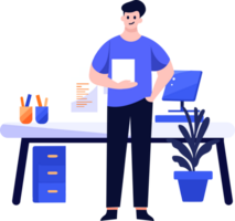 Hand Drawn Engineer or architect in office in flat style png